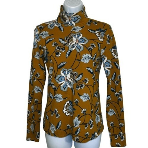 ANTHROPOLOGIE MAEVE Goldenrod Yellow Floral L/S CottonTurtleneck EUC Small - Picture 2 of 7